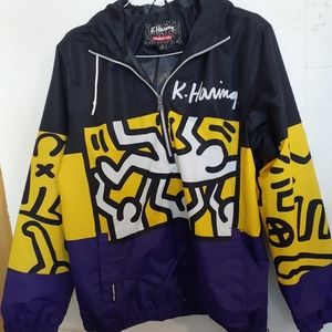 Members Only Keith Haring Men's Medium Windbreaker Hoodie New